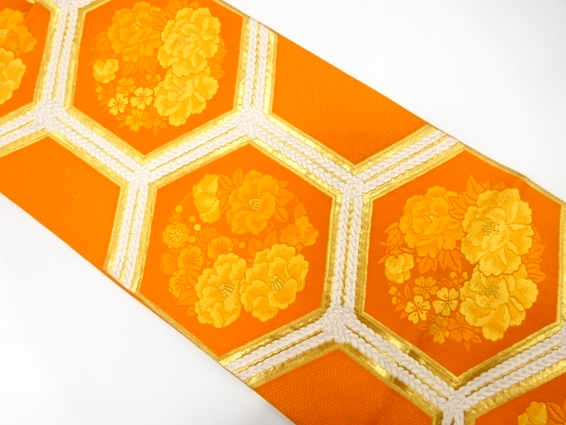 JAPANESE KIMONO / ANTIQUE FUKURO OBI / SILK / WOVEN FLOWER ROUNDEL